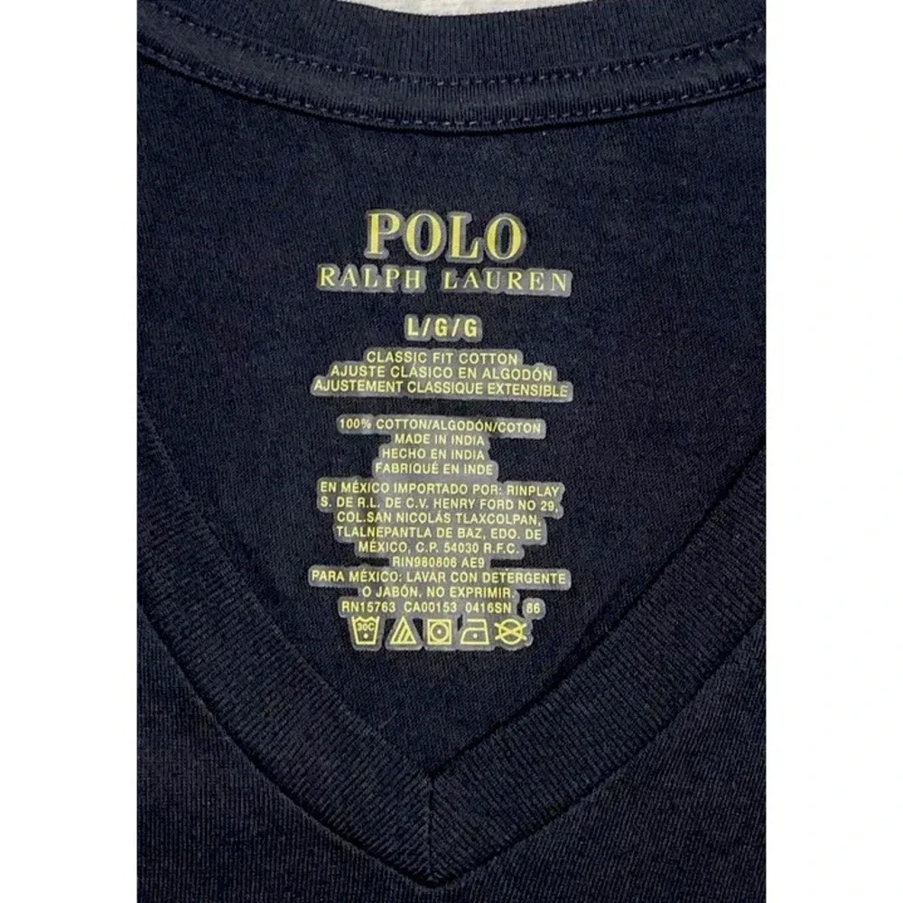 Polo T Shirt Men's Large Black Short Sleeve V Neck Classic Fit Red Logo Pony